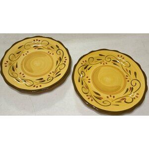 Home Trends Brand Set of 2 Ceramic Dinner Plates Geometric Pattern 11.5"
